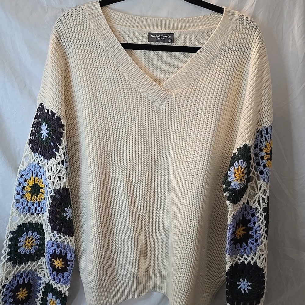 Sweet Lovely By Jen Wildflower Blooms Crochet Sweater Size M‎ Boho Cottagecore - Picture 8 of 15